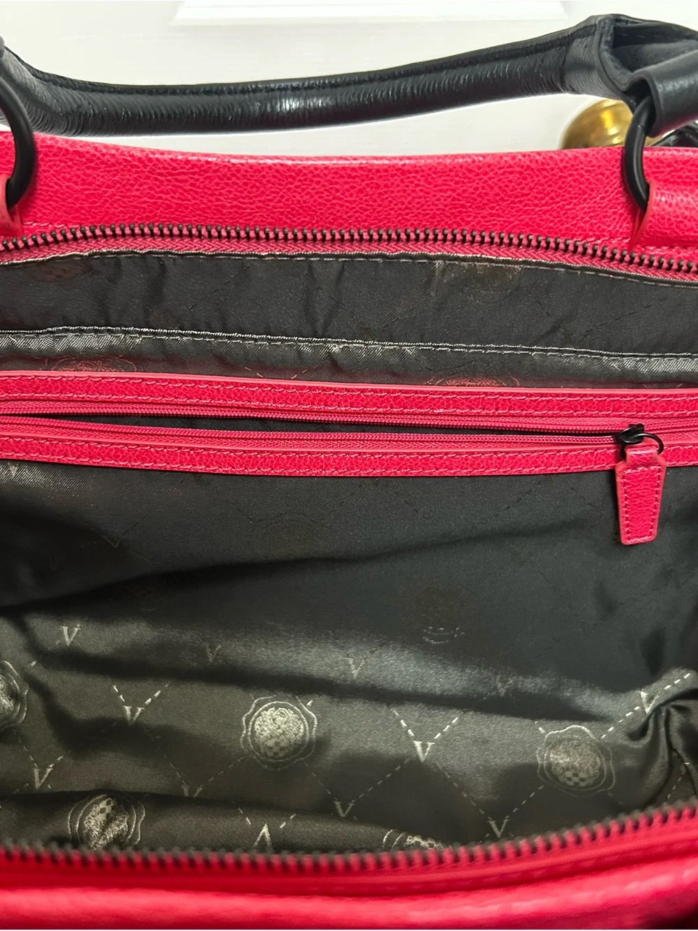 Vince Camuto Black, Pink & Gray Colorblock Leather Satchel Bag